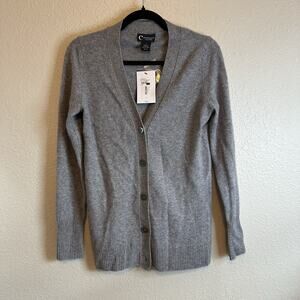 NWT C by Bloomingdale's Sweater S Gray Cashmere Cardigan Long Minimalist Staple